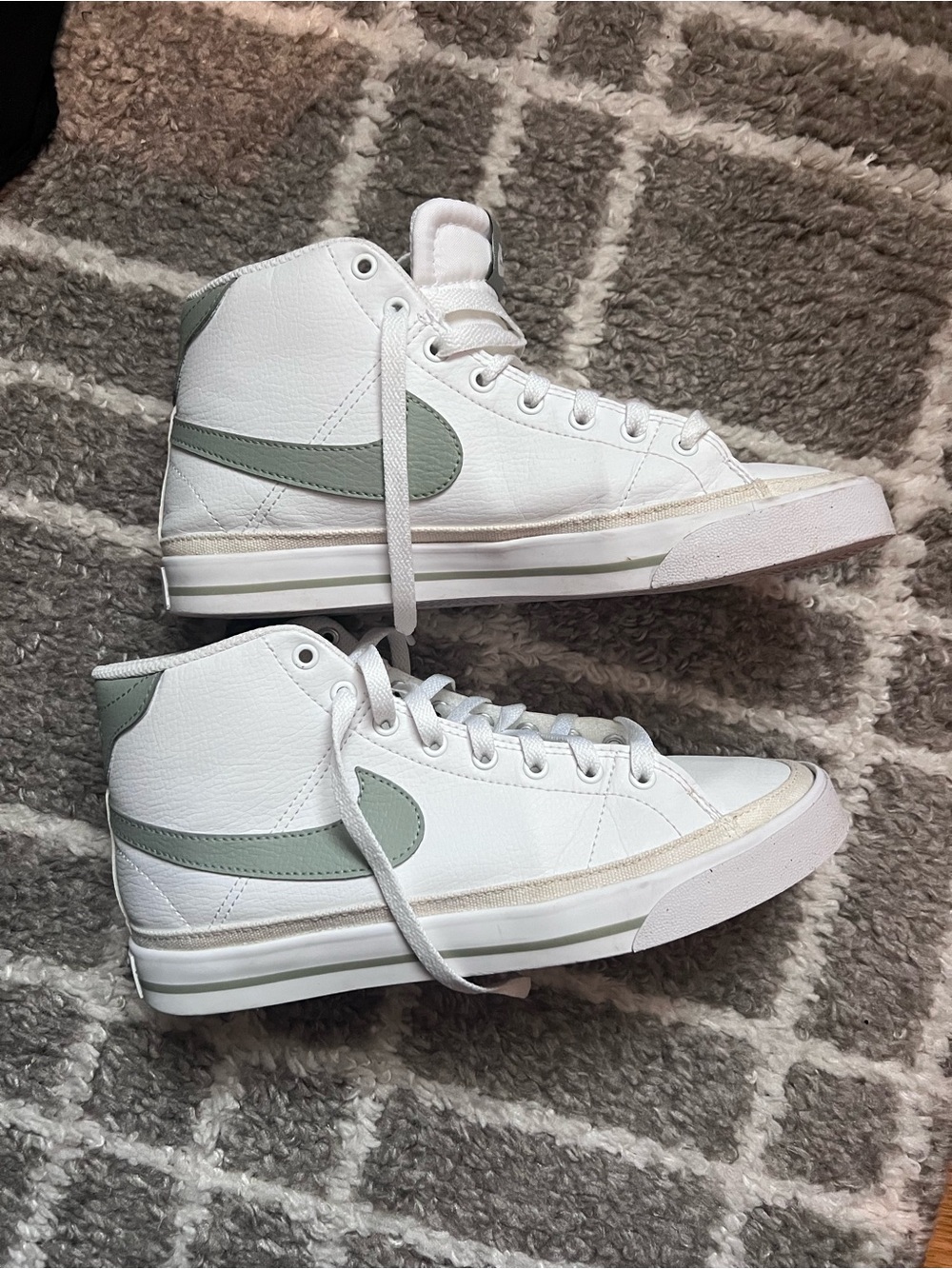 Nike Women's White High-Top Sneakers with Sage Green Swoosh